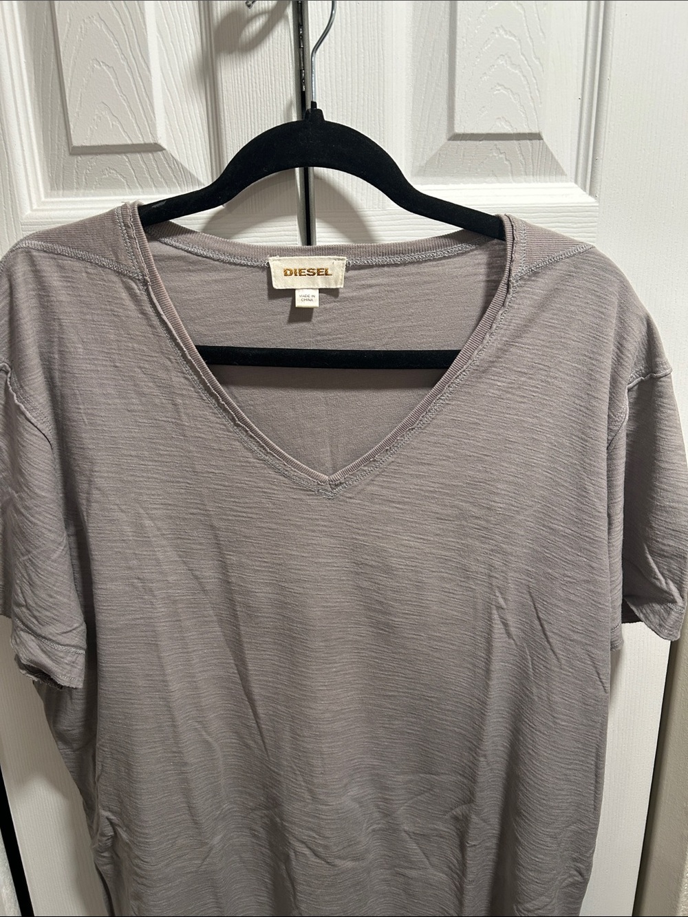 Diesel V-Neck Short Sleeve Tee in Taupe